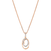 Sterling Silver Simulated Diamonds Double Oval Rose Tone Pendant Necklace