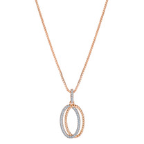 Sterling Silver Simulated Diamonds Twisted Oval Rose Tone Pendant Necklace