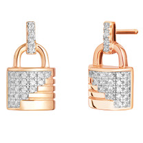 Sterling Silver Simulated Diamonds Ribbed Lock Rose Tone Earrings