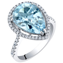 IGI Certified Aquamarine and Diamond 14K White Gold Ring 4.37 Carats Total Pear Shape