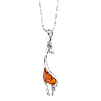 Baltic Amber Sterling Silver Giraffe Pendant Necklace Cognac Color
