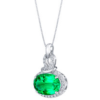 14K White Gold Created Colombian Emerald and Lab Grown Diamond Pendant 5.96 carats total