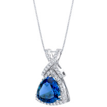 14K White Gold Created Sapphire and Lab Grown Diamond Pendant 6.77 carats total Trillion Cut