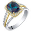 14K Gold Created Alexandrite and Lab Grown Diamond Two-Tone Ring 3.19 carats total Cushion Cut