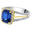 14K Gold Created Sapphire and Lab Grown Diamond Two-Tone Ring 3.44 carats total Cushion Cut
