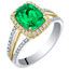 14K Gold Created Colombian Emerald and Lab Grown Diamond Two-Tone Ring 2.44 carats total Cushion Cut