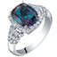 14K White Gold Created Alexandrite and Lab Grown Diamond Ring 4.04 carats total Cushion Cut
