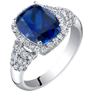 14K White Gold Created Sapphire and Lab Grown Diamond Ring 4.79 carats total Cushion Cut