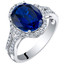 14K White Gold Created Sapphire and Lab Grown Diamond Ring 5.68 carats total Oval Shape