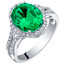 14K White Gold Created Colombian Emerald and Lab Grown Diamond Ring 3.93 carats total Oval Shape