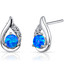 Created Blue Opal Earrings Sterling Silver Round Cabochon