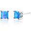 Created Powder Blue Opal Princess Cut Stud Earrings Sterling Silver 1.25 Carats