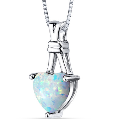 Created Opal Heart Pendant Necklace Sterling Silver 1.50 Carats