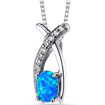 Created Blue Opal Ichthus Pendant Necklace Sterling Silver