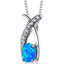 Created Blue Opal Ichthus Pendant Necklace Sterling Silver