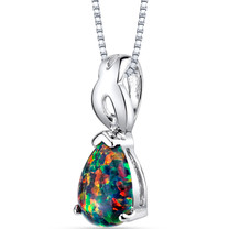 Created Black Opal Poire Pendant Necklace Sterling Silver 1.00 Carat