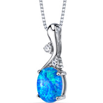 Created Blue Opal Posy Pendant Necklace Sterling Silver 1.75 Carats