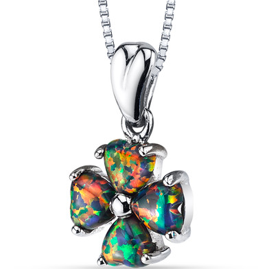 Created Black Opal Lucky Hearts Pendant Necklace Sterling Silver 1.50 Carats