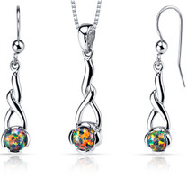 Created Black Opal Helix Pendant Earrings Necklace Sterling Silver 2.00 Carats