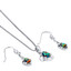 Created Black Opal Lily Pendant Earrings Necklace Sterling Silver 2.00 Carats