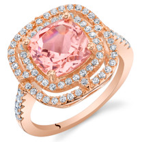 3.75 Carats Simulated Morganite Rose-Tone Sterling Silver Double Halo Ring