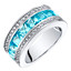 Sterling Silver Princess Cut Swiss Blue Topaz 3-Row Wedding Ring Band 2.25 Carats