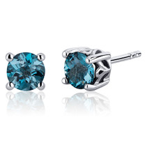 Scroll Design 2.00 Carats London Blue Topaz Round Cut Stud Earrings in Sterling Silver Style SE7950