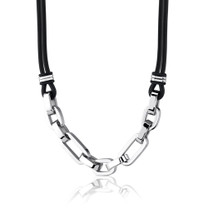 Connoisseur Choice: Stainless Steel Multi-Oval Link Dual Rubber Cord Necklace Style SN8164