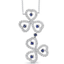 Round Shape Sapphire & White CZ Necklace in Sterling Silver Style SV1542