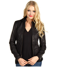 Cole Haan Vintage Leather Zip Jacket w/ Removable Hood
