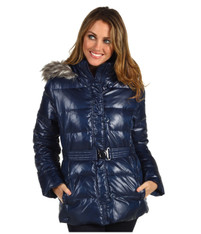 DKNY Belted Faux Fur Trim Cire Jacket