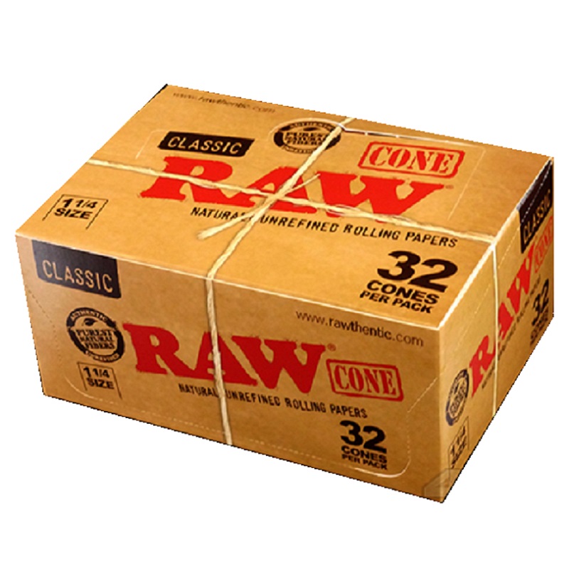 RAW 1 1/4 Size Pre Rolled Cones 12 Pack Display Case (32 Cones Per Pack ...