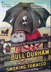 Bull Durham Smoking Tobacco - Stretched Canvas Vintage Ad Art Print
