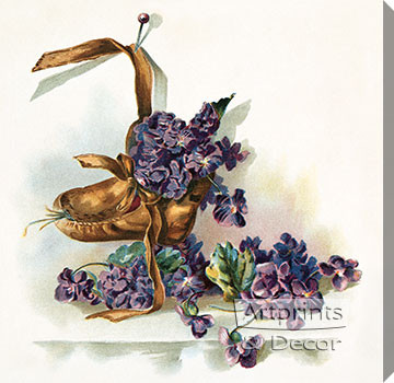Brown Bootie with Violets - Stretched Canvas Art Print