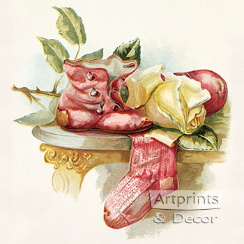 Pink Boots & Sock & White Rose - Framed Art Print