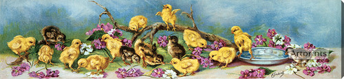 Yard full of Chicks & Violets by Gambrill - Stretched Canvas Art Print