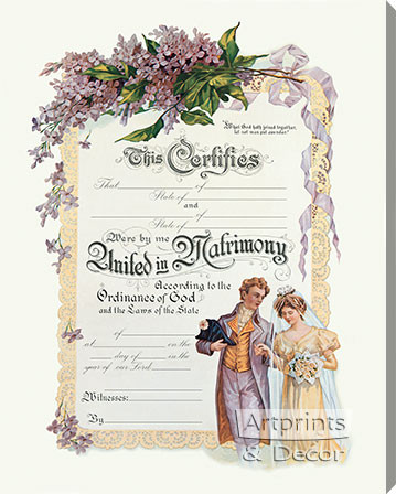 United in Matrimony - Certificate of Marriage - Stretched Canvas Art Print