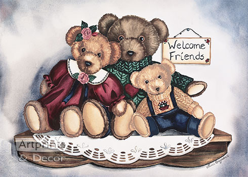 Teddy Bear Welcome, Art Print by Laurie Korsgaden at