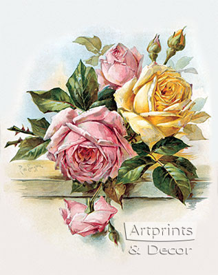 Pink and Yellow Roses by Paul de Longpre - Art Print