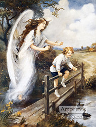 Guardian Angel of the Bridge I, Stretched Canvas Art Print by M.M.