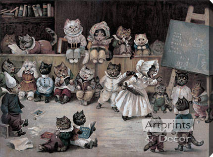 Ms. Tabitha's Cats' Academy, Stretched Canvas Art Print by Louis Wain at