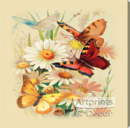 Butterflies & Daisies - Stretched Canvas Art Print