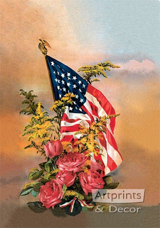 America's Flag & Flowers from Gallery Graphics - Framed Art Print