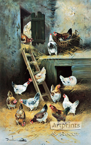Chickens at Home by Remlure - Framed Art Print