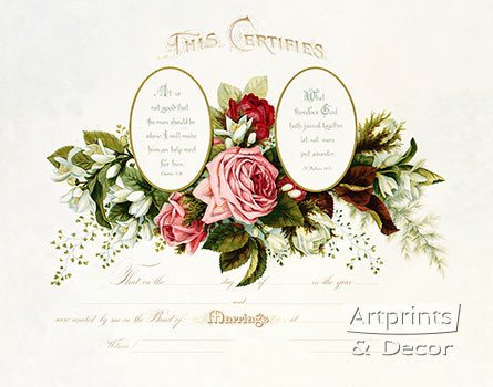 Pink Roses Marriage Certificate - Framed Art Print