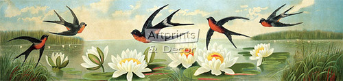 Swallows and Waterlilies - Framed Art Print