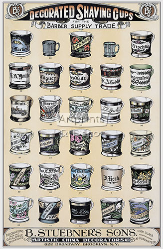 Decorated Shaving Cups for the Barber Supply Trade by B. Stuebner's Sons - Framed Vintage Advertisement Art Print