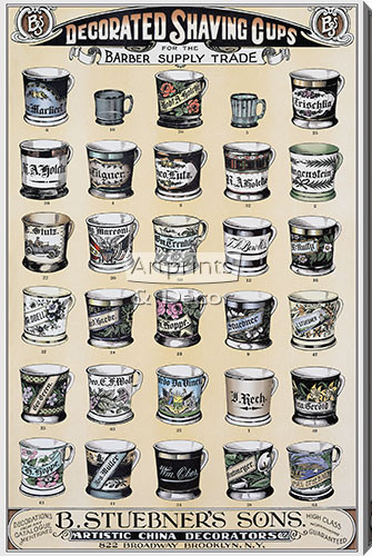 Decorated Shaving Cups for the Barber Supply Trade by B. Stuebner's Sons - Stretched Canvas Vintage Advertisement Art Print