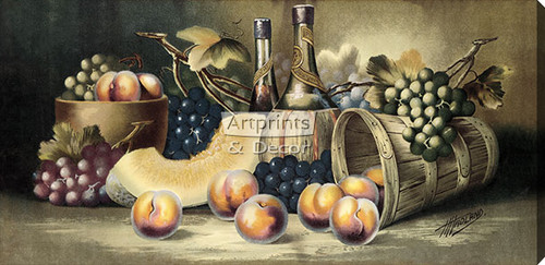 Fruit & Wine by Harry Hadland - Stretched Canvas Art Print