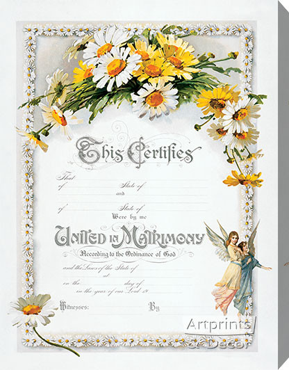 Daisies Marriage Certificate - Stretched Canvas Art Print